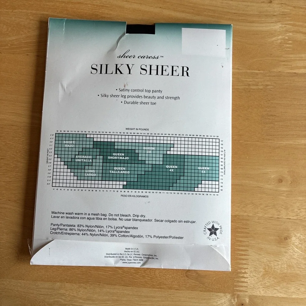 Sheer Caress Silky Sheer Pantyhose Off Black Average Size NWT